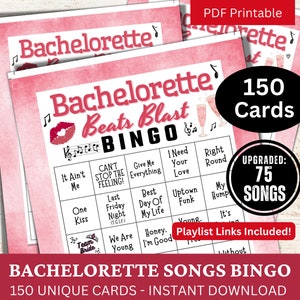 Bingo de canciones para despedida de soltera, 150 cartas, juego Hen Do Bridal Bash, bingo musical para novias del equipo con lista de reproducción, actividad imprimible para adultos de Girl Night