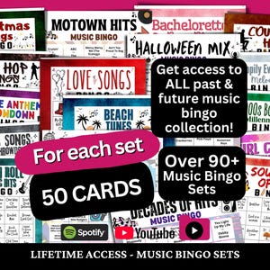 Music Bingo Sets Bundle - 50 Unique Bingo Cards, ALL Past and Future Music Bingo Sets, Google Drive Access, Music Bingo with Playlist