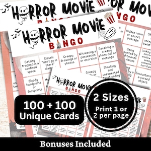 Bingo de Filmes de Terror com 100 Cartões, Festa de TV com Tema de Halloween, Jogo de Noite Assustadora, Bingo de Filmes em Família, Reunião de Fim de Ano