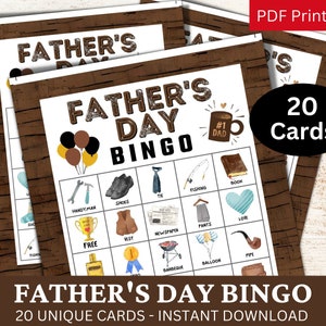 20 Vaderdag Bingo Game Card, aquarel papa thema-activiteit, familiereünie PDF, Daddy Celebration Party, Papa Appreciation Gathering