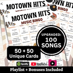 R&B Soul Pop Songs Bingo 50 Cards, Fun Family Holiday Party Activity, Senior Gathering Game PDF Printable, Classic Music Bingo with Playlist