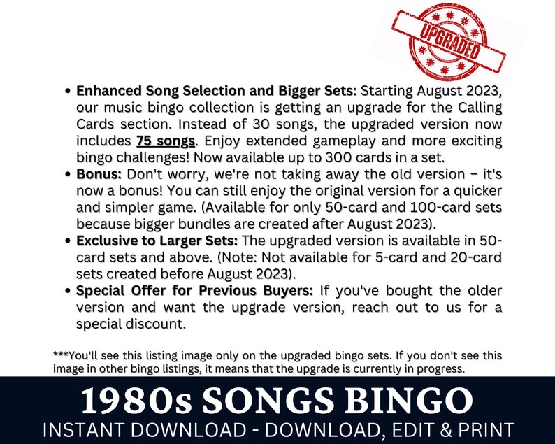 Jeu de bingo avec chansons classiques des années 80, 50 cartes, activité musicale intemporelle, jeu imprimable pour soirée familiale, PDF d'anniversaire pour les amateurs de rétro image 3