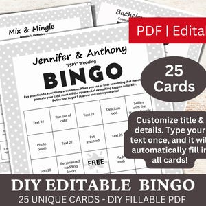 25 PDF de plantilla de bingo editable, tarjetas de juego de bingo rellenables con bricolaje, relleno automático personalizado en gris pastel, personalizado Haga su propio generador