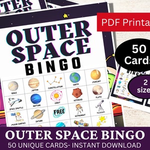 50 Weltraum Bingo Spiel Karte, Spaß Sonnensystem Thema Party Aktivität, Wissenschaft Klassen Spiel druckbar, Geburtstag für Kinder Spiel PDF, Homeschool