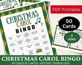 50 Christmas Carol Songs Bingo Game Cards, Fun Holiday Party Activity, Winter Family Game Printable for Adult Kids, Xmas Songs Game PDF
