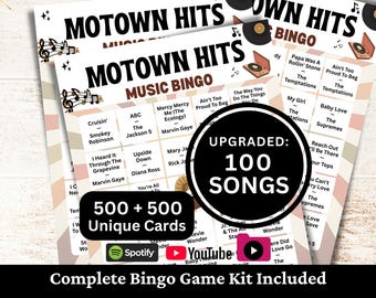 Classic R&B Soul Music Bingo, 500 Cards, 100 Songs Playlists Included, Printable PDF Game, Instant Download