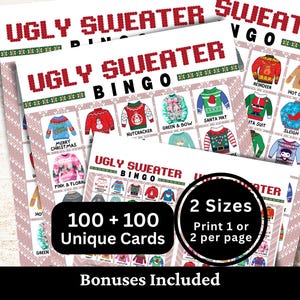 Ugly Christmas Sweater Bingo, 100 Cards, Printable Winter Game PDF, Instant Download