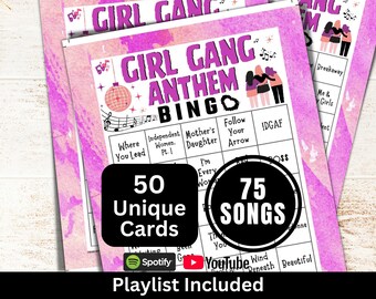 Girl Gang Songs Bingo 50 Cards, Women Empowerment Theme Gathering Activity, Galentine's Day Party Game, Friendship Music Bingo with Playlist