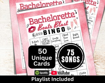 Bachelorette Party Songs Bingo 50 Cards, Team Bride Music Bingo with Playlist, Girls Night Adult Printable Activity, Hen Do Bridal Bash Game