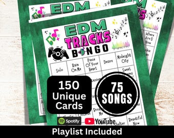 EDM Songs Bingo 150 Card, Friend Gathering Activity, Trivia Night Game, Electronic Dance Music Bingo, Groove Party Music Bingo with Playlist