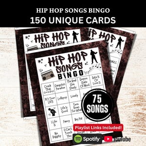 Hip Hop Songs Bingo Game 150 Card, Rap Music Party Activity, Family Night Gathering Printable Game, Birthday Icebreaker PDF Game, Club Bingo
