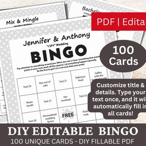 100 bearbeitbare Bingo Pastellgrau Vorlage PDF, DIY ausfüllbare Bingospielkarten, Benutzerdefiniert automatisch füllen, personalisiert Machen Sie Ihren eigenen Generator