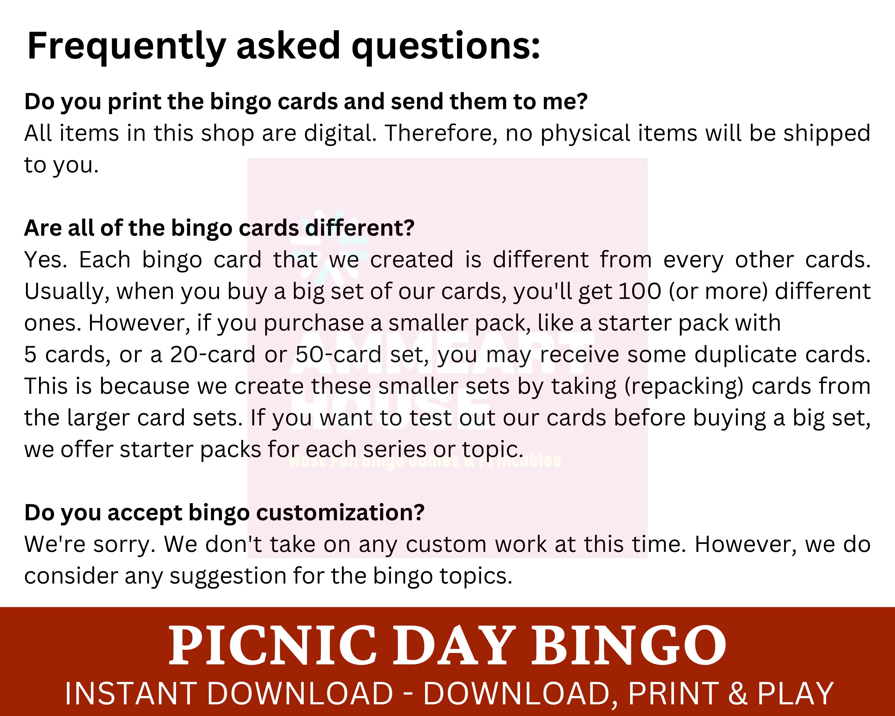 50 Picnic Day Bingo Game Card Family Reunion Activity Fun Etsy