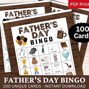 100 Vaderdag Bingo Game Card, aquarel papa thema-activiteit, familiereünie PDF, Daddy Celebration Party, Papa Appreciation Gathering