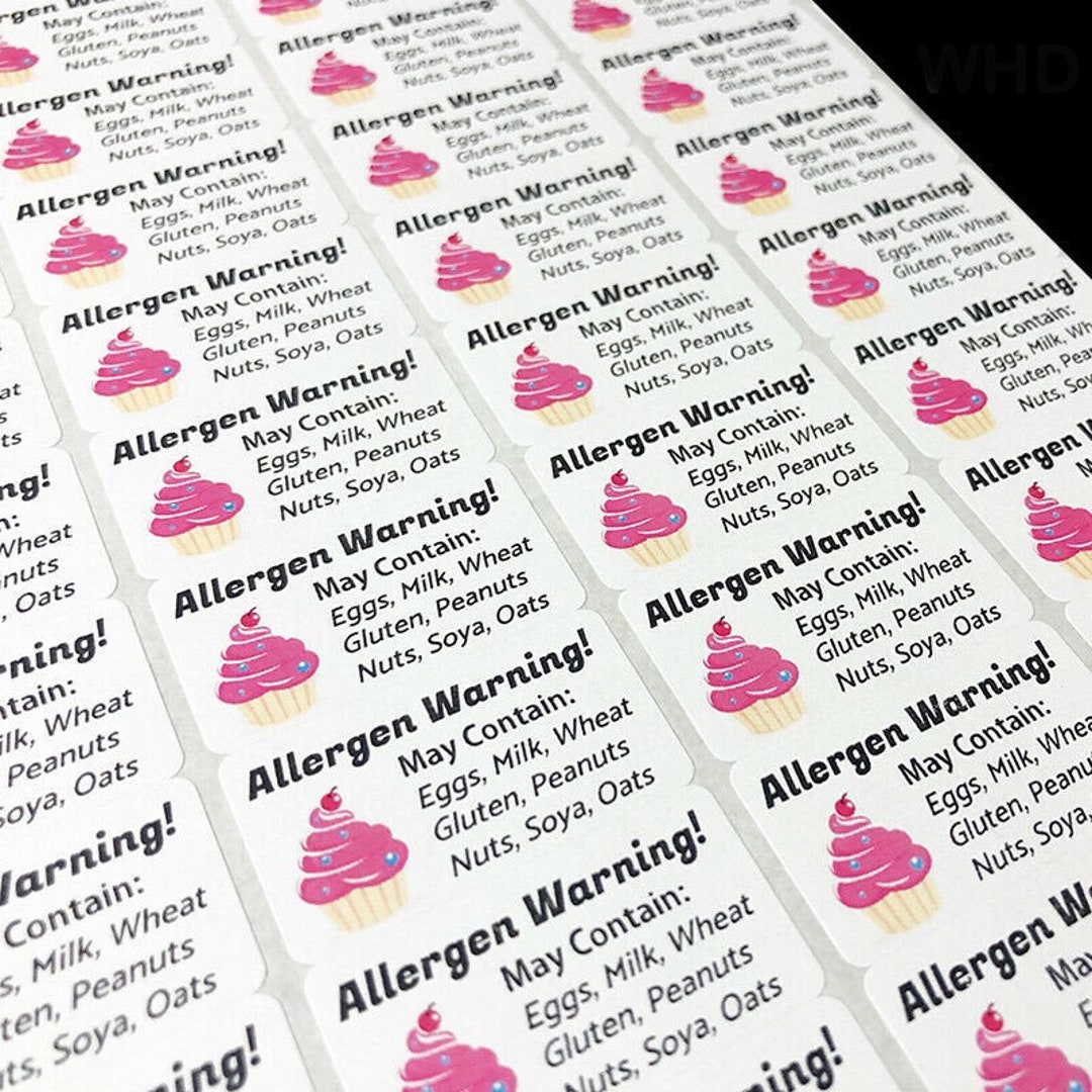Laser Printed CUPCAKE / CAKE Food Allergen WARNING Allergy Content ...