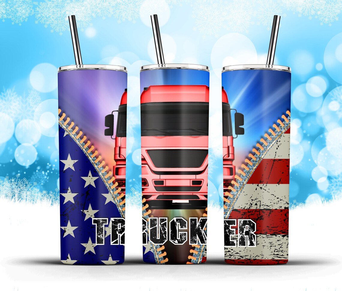 Zipper American Trucker Tumbler For 20oz Skinny Tumbler Design Etsy