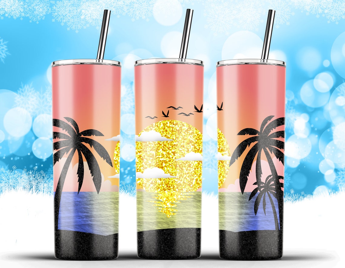 Beach Sunset Glitter Tumbler Designs for 20oz Skinny Tumbler Etsy