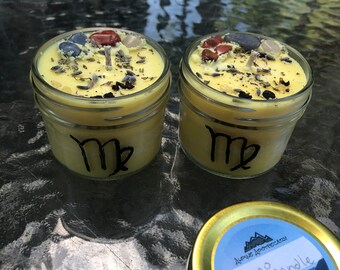 Virgo zodiac candle essential oils soy wax astrology candle rosemary lemon patchouli frankincense jasmine grapefruit lavender