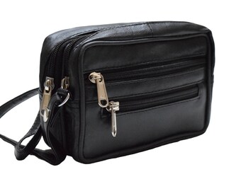 Black Genuine Leather Slim Crossbody or Belt Bag | NEW