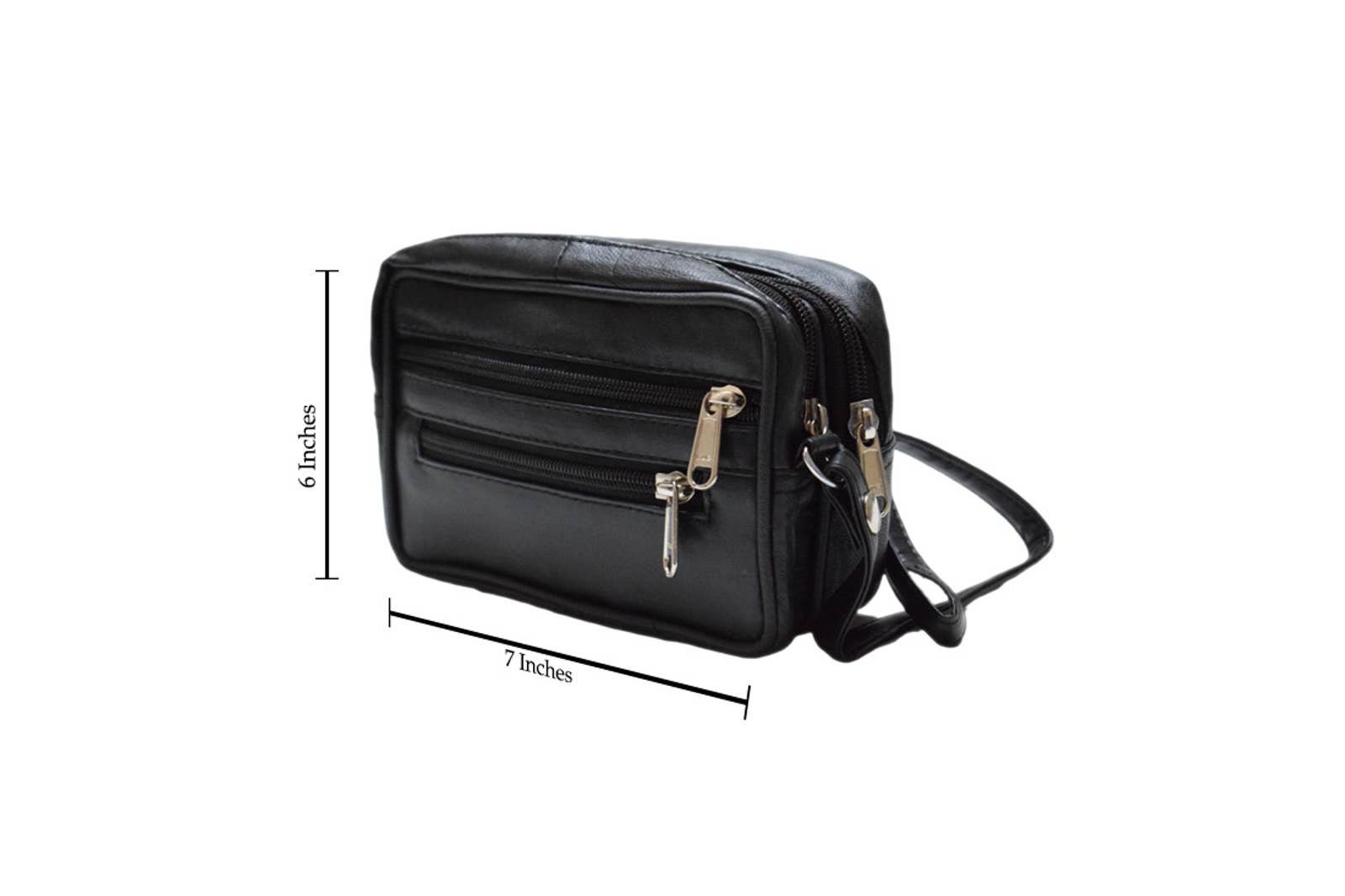 7 inch Leather Crossbody Bag, Black