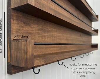 Spice Rack Wall Mount - Large Modern Spice Rack - Wooden Spice Jar Holder - Spice Rack