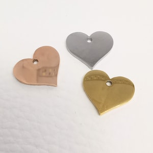 Heart stainless steel blank, silver, rose gold, polished both sides, 316L grade steel, engraving disc, stamping tag, blank for engraving