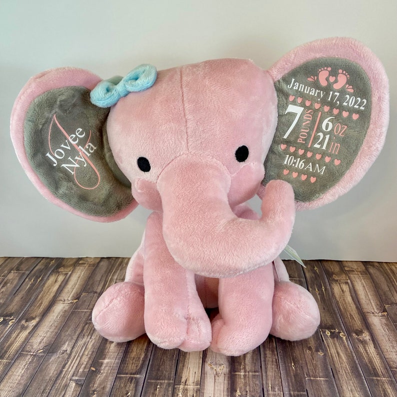 Birth Stat Announcement Plush Elephant, Gift for Baby, Customized ...