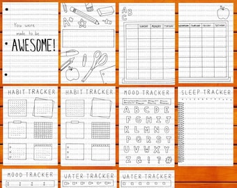 No Color BLANK Back To School Themed Bullet Journal Template PDF