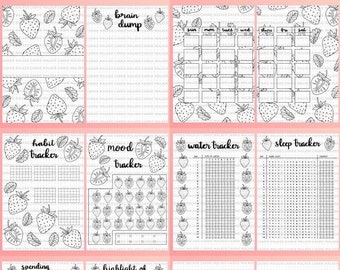 No Color BLANK Strawberry Themed Bullet Journal Template PDF