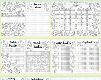No Color BLANK Banana Themed Bullet Journal Spreads PDF
