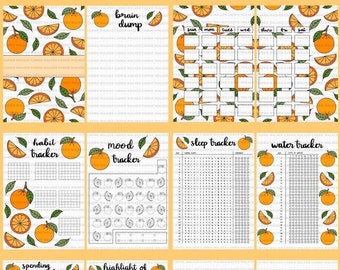 BLANK Orange Themed Bullet Journal Spreads PDF