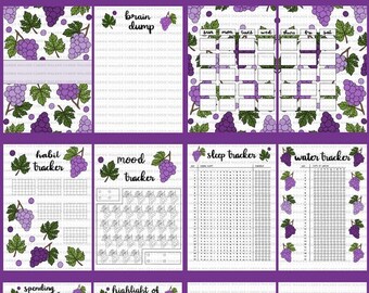 BLANK Grapes Themed Bullet Journal Spreads PDF
