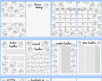 No Color BLANK Blueberry Themed Bullet Journal Template PDF