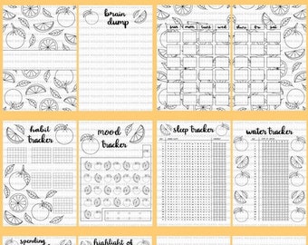 No Color BLANK Orange Themed Bullet Journal Spreads PDF