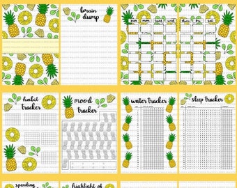 BLANK Pineapple Themed Bullet Journal Spreads PDF