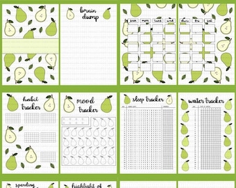 BLANK Pear Themed Bullet Journal Spreads PDF