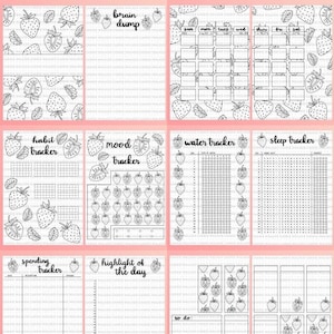 No Color BLANK Strawberry Themed Bullet Journal Template PDF