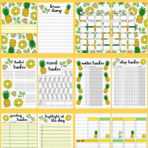 BLANK Pineapple Themed Bullet Journal Spreads PDF