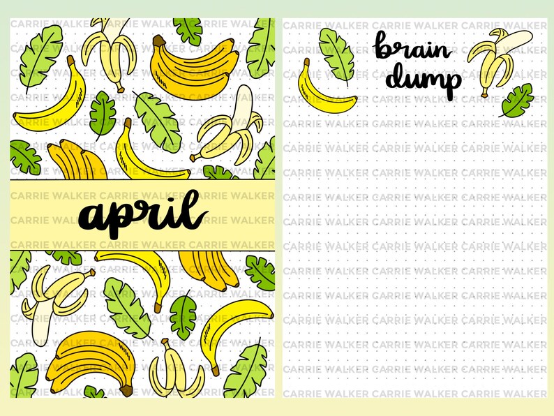 April 2022 Banana Themed Bullet Journal Spreads PDF Etsy