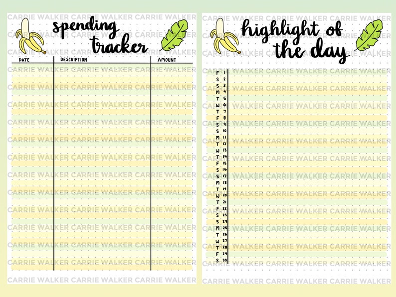April 2022 Banana Themed Bullet Journal Spreads PDF Etsy