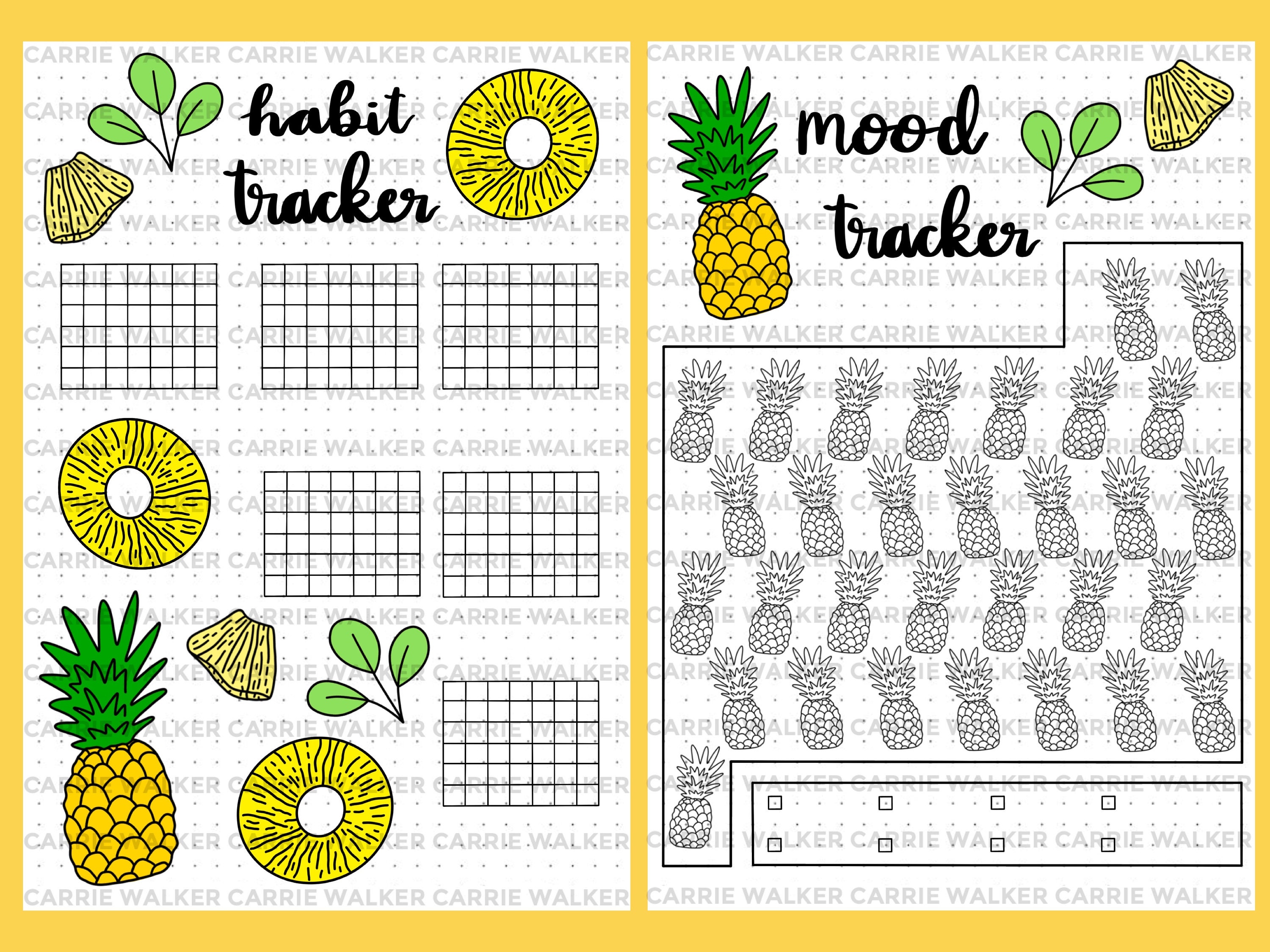 BLANK Pineapple Themed Bullet Journal Spreads PDF - Etsy