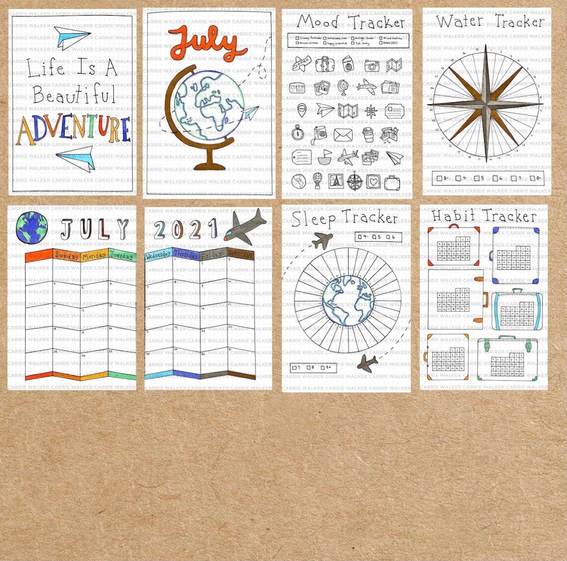 July 2021 Adventure Themed Bullet Journal Template PDF