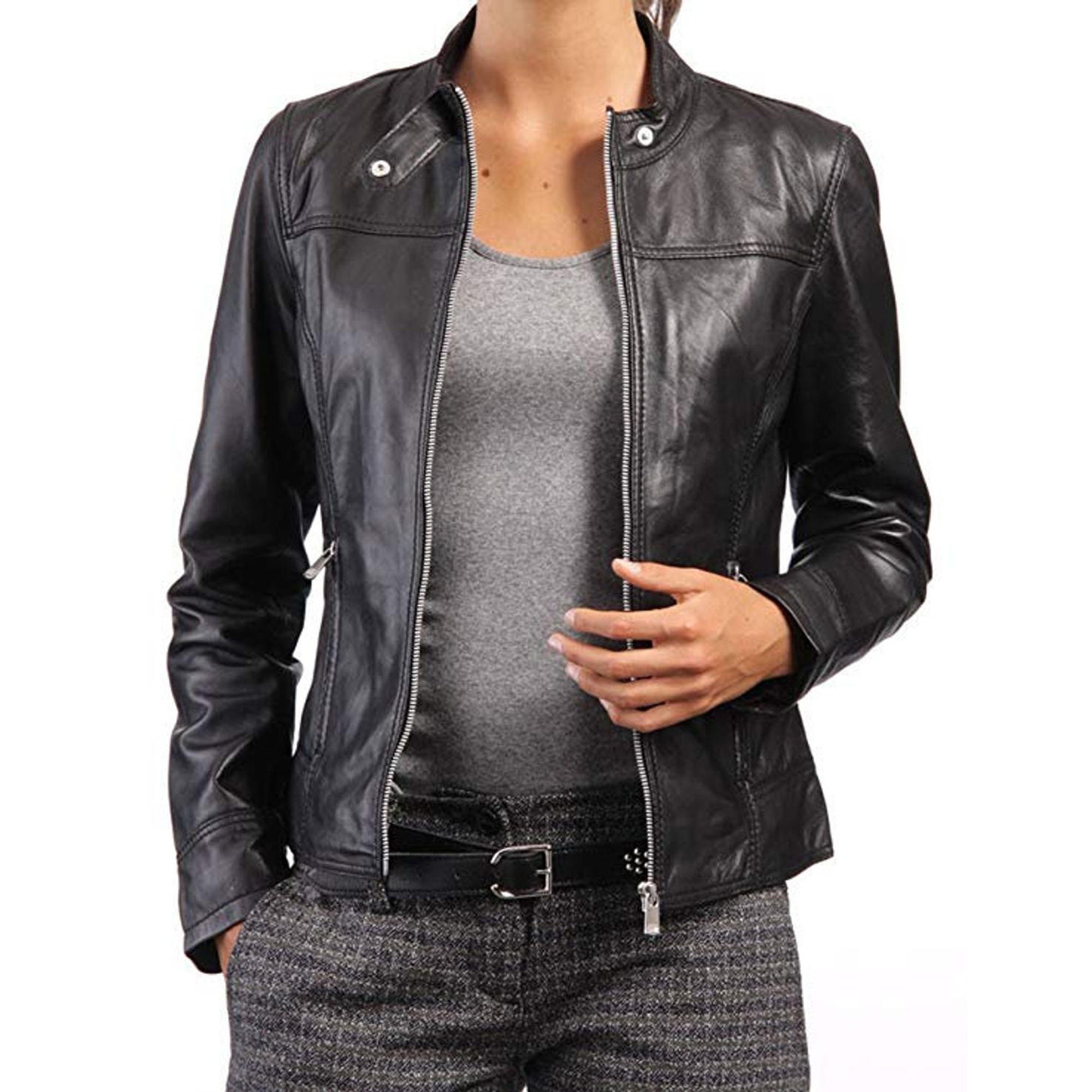 Women Black Real Leather Jacket Ladies Slim Fit Motorcycle | Etsy