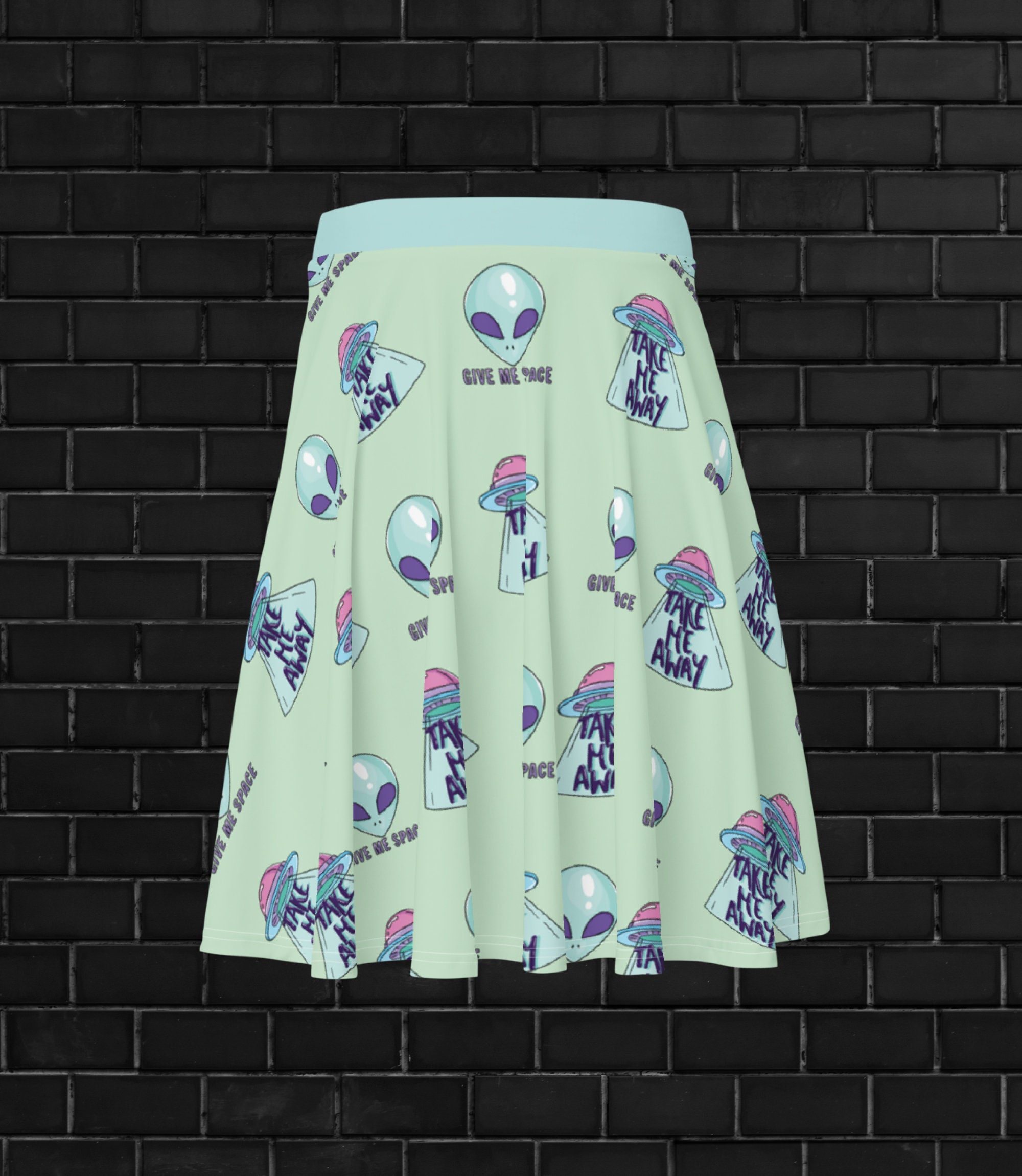 Pastel Aliens Skirt, Pastel Goth Skirt, Kawaii Aliens Skirt, Kawaii