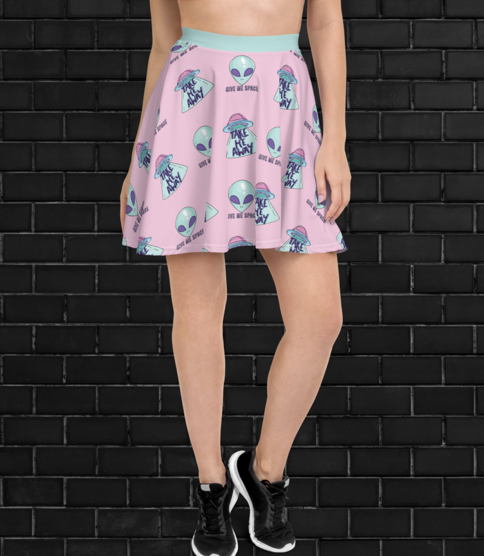 Pastel Aliens Skirt, Pastel Goth Skirt, Kawaii Aliens Skirt, Kawaii