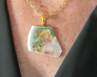 Victorian Lady Repurposed Porcelain Charm Necklace - Includes FREE gift bag