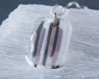 Purple and Gray Fused Glass Pendant Necklace - Includes FREE gift bag