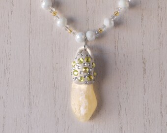 Natural Yellow Moonstone and Clay Pendant Bead Necklace - Includes FREE gift bag