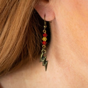 Antique Bronze and Glass Bead Lightning Bolt Earrings - Includes FREE gift bag