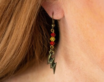 Antique Bronze and Glass Bead Lightning Bolt Earrings - Includes FREE gift bag